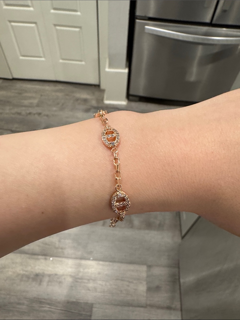 Rose Gold Tone Oval Link CZ Bracelet – Adjustable 6–7.5”
